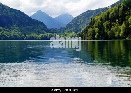 Wunderschöner smaragdgrüner Alpsee in den deutschen Alpen in Hohenschwangau bei den Schlössern Hohenschwangau und Neuschwanstein, Allgau, Bayern, Deutschland Stockfoto