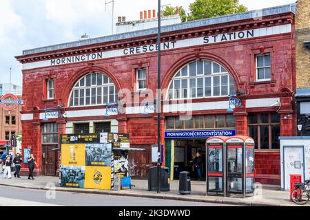 Mornington Crescent U-Bahnstation an der Northern Line, berühmt gemacht durch die BBC-Comedy-Show „I'm Sorry I have't a Clue“, Camden, London, Großbritannien Stockfoto