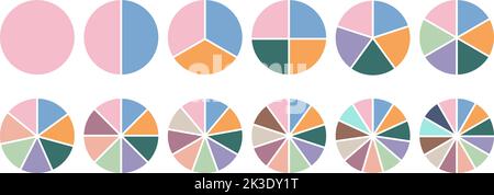 Teile des Kreisdiagramms für die Infografik. Kreisabschnitte 4, 8, 12. Prozentdiagramm, Diagrama-Statistik-Rad. Slice-Vektor-Grafikelemente Stock Vektor