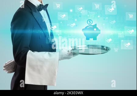 Kellner serviert Geschäftsidee Konzept Stockfoto