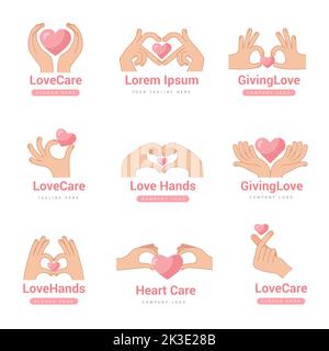 Hände Herzen. Spende Liebe und helfende Symbole aktuelle Vektor Stilisierung Bilder für Freundschaft und Glück Stock Vektor