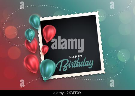 Schöne Geburtstagskarte mit Ballons und Bilderrahmen Stockfoto