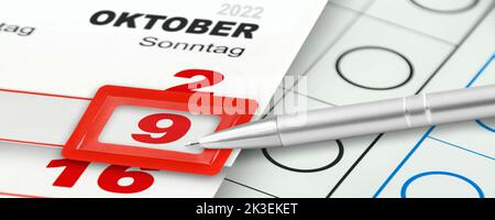 Deutscher Kalender 2022 Sonntag 9. Oktober Wahlen Niedersachsen Stockfoto