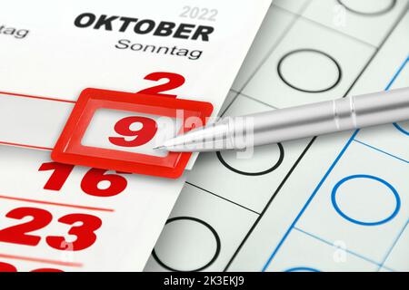 Deutscher Kalender 2022 Sonntag 9. Oktober Wahlen Niedersachsen Stockfoto