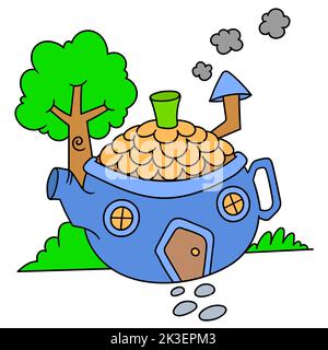 Ein farbenfrohes Vektorbild eines Hauses aus einer Teekanne Stock Vektor