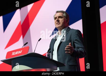 Liverpool, Großbritannien, 26.September 2022 Steve Rotheram, Metro Major von Liverpool auf der Arbeitskonferenz in Liverpool. Liverpool Kings Dock. Liverpool, Großbritannien. Bild: gary Roberts/worldwidefeatures.com Stockfoto