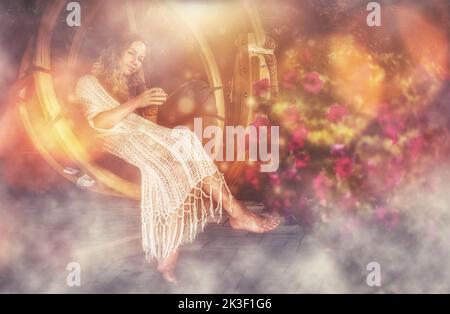 Kakaozeremonie im Garten, herzöffnende Medizin. Zeremonienraum. Stockfoto