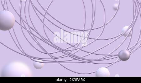 Digital Lavendel Farbe des Jahres 2023. Abstraktes futuristisches Poster, Lavendel und Violett fliegen 3D Kugeln. Hintergrund in Lavendel Pastellfarbe. 3D Abbildung. Stockfoto