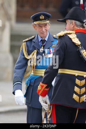Der Herzog von Kent kommt zum Staatsfuneral von Königin Elizabeth II, das in Westminster Abbey, London, abgehalten wird. Bilddatum: Montag, 19. September 2022. Stockfoto