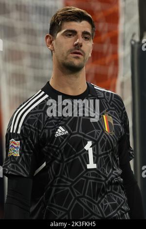 AMSTERDAM, NIEDERLANDE - 25. SEPTEMBER: Torwart Thibaut Courtois aus Belgien während der UEFA Nations League Ein Spiel der Gruppe 4 zwischen den Niederlanden und Belgien in der Johan Cruijff Arena am 25. September 2022 in Amsterdam, Niederlande (Foto: Peter Lous/Orange Picts) Stockfoto