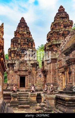 Kambodscha. Provinz Siem Reap. Der archäologische Park von Angkor. Banteay Srei. Hindu-Tempel aus dem 10.. Jahrhundert, der Shiva gewidmet ist Stockfoto