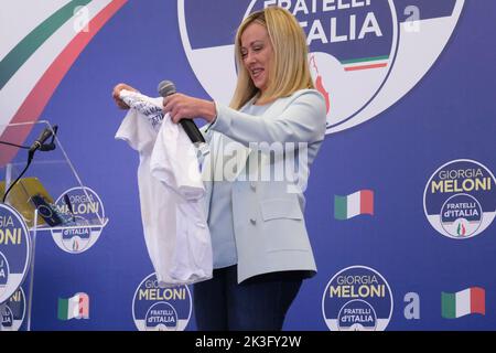 Giorgia Meloni gewinnt die italienischen Wahlen, fratelli d'italia ist Italiens führende Partei, Pressekonferenz Stockfoto