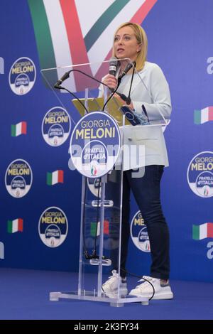 Giorgia Meloni gewinnt die italienischen Wahlen, fratelli d'italia ist Italiens führende Partei, Pressekonferenz Stockfoto