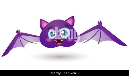Lustige lila hübsch fliegende Cartoon Fledermaus Charakter. Stock Vektor