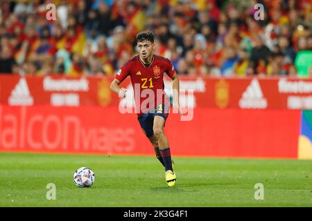 Zaragoza, Spanien. 24. September 2022. Pedri (ESP) Fußball/Fußball : UEFA Nations League Gruppenphase für das letzte Turnier Gruppe A2 Matchday 5 zwischen Spanien 1-2 Schweiz im Estadio de La Romareda in Zaragoza, Spanien . Quelle: Mutsu Kawamori/AFLO/Alamy Live News Stockfoto