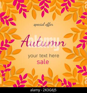 Herbst Sale Hintergrund Layout mit Blättern für Shopping Verkauf oder Promo Poster und frame Packungsbeilage oder Web Banner schmücken. Vector Illustration Vorlage. Stock Vektor