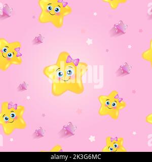 Niedliches girly Nahtloses Muster mit verstreuten Sternen und Punkten. Einfacher schöner Druck. Vektorgrafik. Stock Vektor