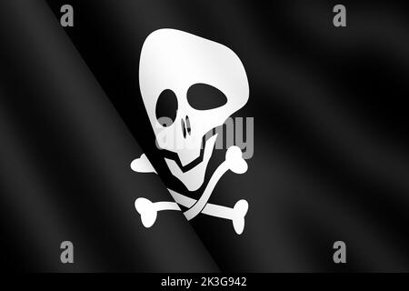 Jolly Roger Totenkopf und Kreuzknochen Piratenflagge winkende Flagge 3D Illustration Stockfoto