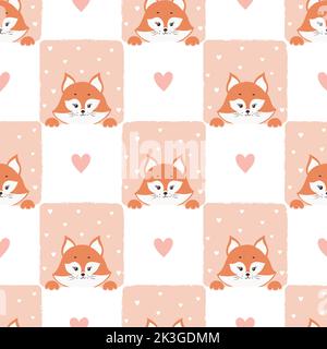 Nahtloses Karomuster mit niedlichem Cartoon-Fuchs. Babydruck. Stock Vektor
