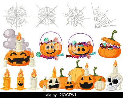 Halloween Zeichentrickfigur und Elemente Set Illustration Stock Vektor