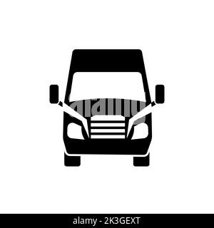 Lkw-Symbol Vorderansicht. Schwarz auf weißem Hintergrund mit Schatten. Vector Illustration. Stock Vektor