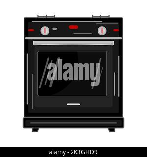 Küchenherd isoliert auf weiß. Grauer Gasherd mit Backofen. Haushaltsgeräte für die Zubereitung von Speisen, Kochen. Vorderansicht des Gargeräts. Vektor Stock Vektor