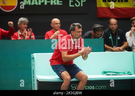 Valencia, Spanien. 18. September 2022. Sergi Bruguera (Captain Spain Team) beim Davis Cup von Rakuten beim Pabellon Municipal de Fuente San Luis beim Tennisspiel zwischen Spanien und Korea Republic in Aktion gesehen.Endstand, Spanien 6, 7 Korea Republic 4, 6. (Foto: Vidal/SOPA Images/Sipa USA) Quelle: SIPA USA/Alamy Live News Stockfoto