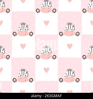 Nahtloses Karomuster mit niedlichem Cartoon-Zebra. Babydruck. Stock Vektor