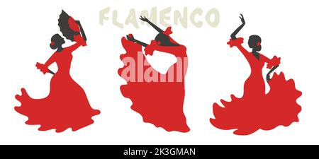 Vektorgrafik Flamenco-Tänzer. Tanzende spanische Frauen. Stock Vektor