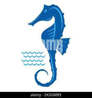 Blaues Seepferd-Symbol. Logo-Design auf weißem Hintergrund. Tropische Exotische Fische Stock Vektor