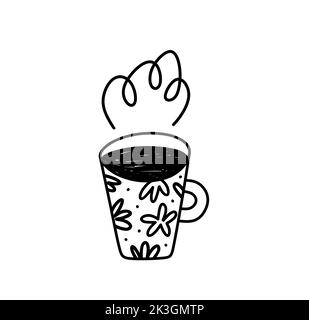 Nette Tasse Tee oder Kaffee auf weißem Hintergrund isoliert. Vektor-handgezeichnete Illustration im Doodle-Stil. Perfekt für Karten, Menü, Logo, Dekorationen. Stock Vektor