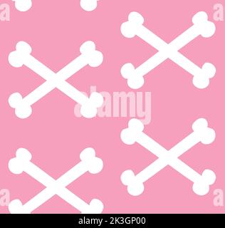 Vektor nahtloses Muster von flachen gekreuzten Knochen isoliert auf rosa Hintergrund Stock Vektor