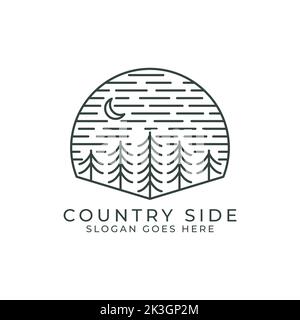 Land Seite Umriss Logo Design Inspirationen. Nacht im Freien Wald Camp Vektor-Illustrationen. Stock Vektor