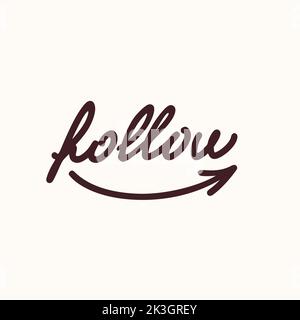 Folgen Sie dem Aufkleber für soziale Medien, um eine flache Illustration für Blogs oder Vlog-Vektorgrafiken zu erstellen. Satz von Cartoon-Symbolen für die Herstellung von Internet-Inhalten Stock Vektor