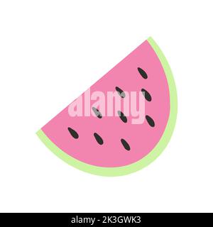 Wassermelone im Cartoon-Flat-Stil. Vektor-Illustration von frischen Sommerfrüchten, Wassermelone in Scheiben geschnitten, Pop girly Aufkleber. Stock Vektor