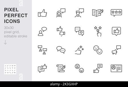Symbol für Rückmeldesignur eingestellt. Kundenservice, Benutzererfahrung, wie Daumen hoch, Sterne-Bewertung, Dialog minimale Vektordarstellung. Einfaches Umrisszeichen für Stock Vektor