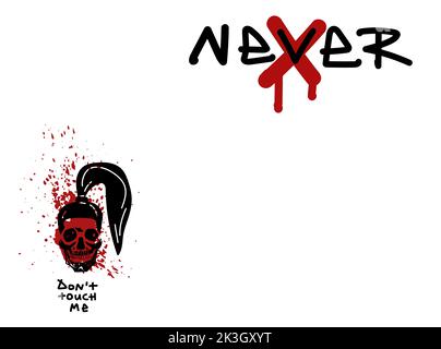 Isoliertes Graffiti-Etikett, das nie mit einem roten Kreuz mit einem Unterholz gekreuzt wurde. Vektorgrafik. Stock Vektor