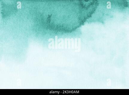 Aquarell Smaragd und weiß Gradienten Hintergrundstruktur. Handbemalt Stockfoto