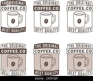 Line Art Kaffeebecher mit Kaffeebohne-Symbolen auf weißem Hintergrund Stock Vektor
