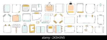 Papier leeres Blatt in Doodle-Styke. Vektordarstellung für Notizen. To-do-Liste, Memo-Seiten. Doodle-Checkliste gesetzt. Leeres Aufzählungsjournal Stock Vektor