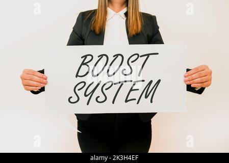 Schild mit Anzeige des Boost-Systems. Business Showcase Rejuvenate Upgrade Stärkung Gesunderer ganzheitlicher Ansatz Stockfoto