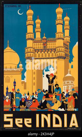 Farbenfrohes Reiseposter der Charminar-Moschee und des Monuments in hyderabad, Indien Stockfoto