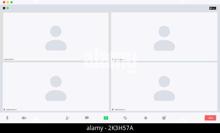 Video-Chat-Benutzeroberfläche, Overlay des Fensters „Videoanrufe“ Stock Vektor