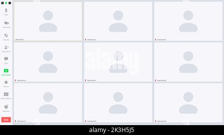 Benutzeroberfläche für Videokonferenzen, Fenster für Videokonferenzanrufe Stock Vektor