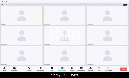 Benutzeroberfläche für Videokonferenzen, Fenster für Videokonferenzanrufe Stock Vektor