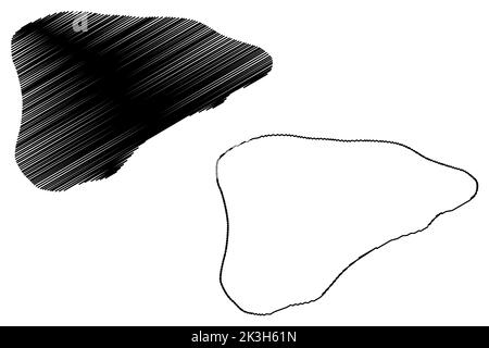 AUA-Insel (Neuguinea, Pazifischer Ozean, Bismarck-Archipel, westliche Inseln) Kartenvektordarstellung, Skizze Aua-Karte Stock Vektor