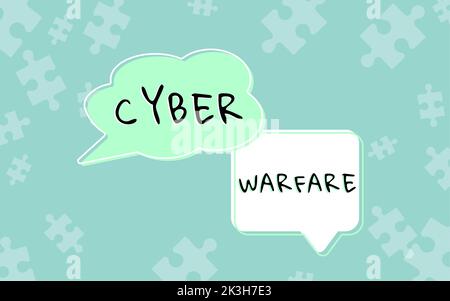 Textschild mit Cyber Warfare. Konzeptfoto Virtual war Hackers System greift digitalen Dieb Stalker an Stockfoto