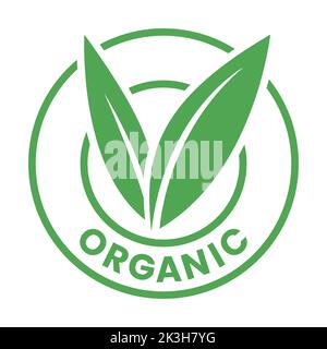Organisches rundes Symbol mit grünen Blättern isoliert auf weißem Hintergrund Stock Vektor
