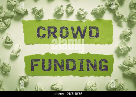 Text zeigt Inspiration Crowd Funding. Geschäftskonzept Fundraising Kickstarter Startup Pledge Platform Spenden Stockfoto