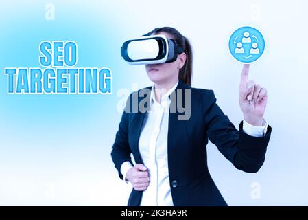 Inspiration showing sign Seo Targeting, Business Showcase spezifische Keywords for Location Landing Page Top Domain Stockfoto